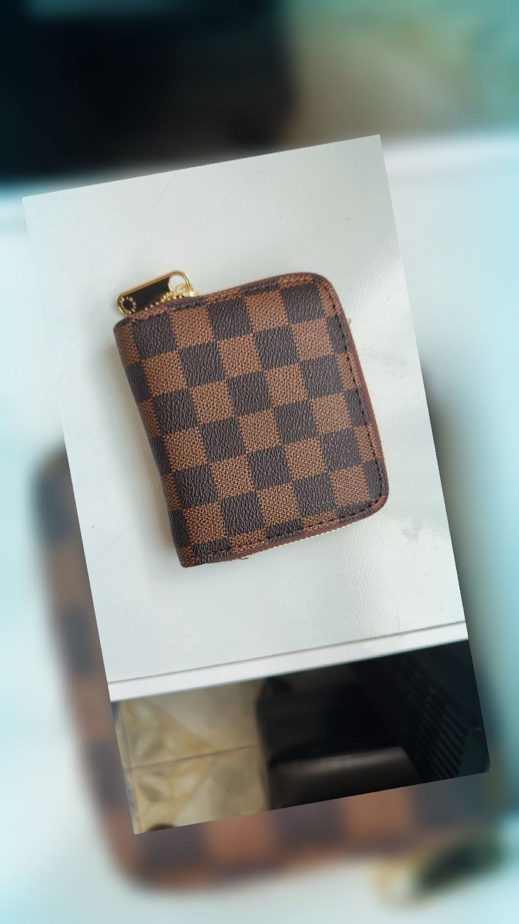 Combo Bolsa Tote y Cartera a Juego Estilo Cuadros Marrón LV